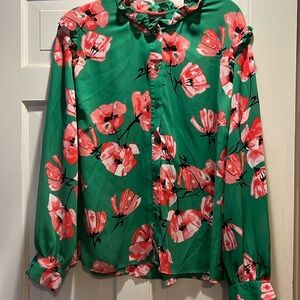 Who What Wear green floral blouse, 1X